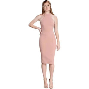 Dress the Population NWT Eden High Neck Halter Bodycon Midi Dress in Blush Pink